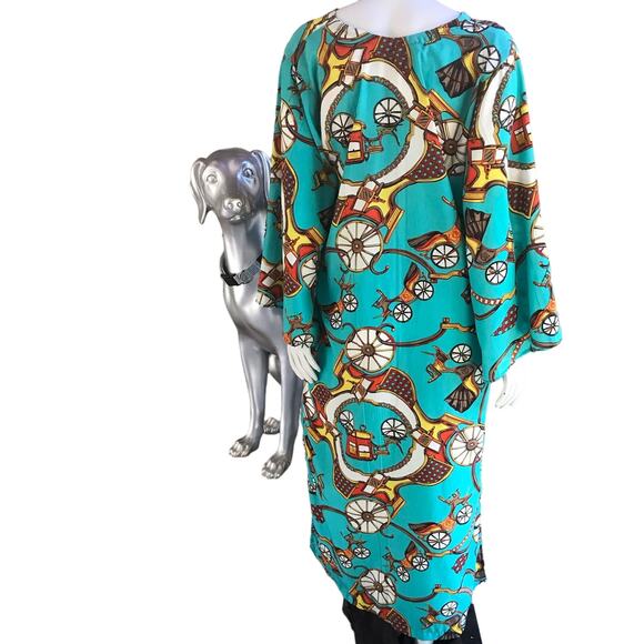 Tuk Tuk Print Blue Double Slit Dress Wide Sleeves Women's One  Size (Medium) - Picture 3 of 5